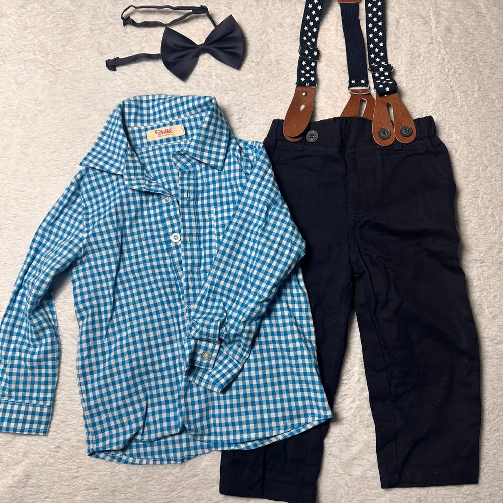 Toddler Boys 4-Piece Dress Outfit Set | Shirt, Pants, Suspenders & Bow Tie